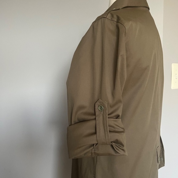 Theory Military Green Long Roll up Sleeve Button Up Cotton Casual Collared Dress - Picture 7 of 11